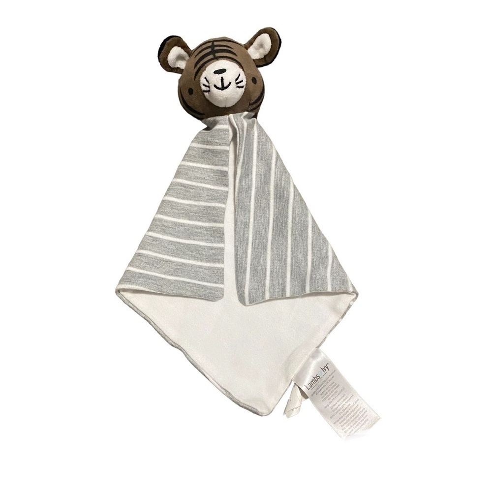 Lambs & Ivy Lovey Teddy Bear Tiger Security Blanket Plush Gray Stripes Baby Toy
